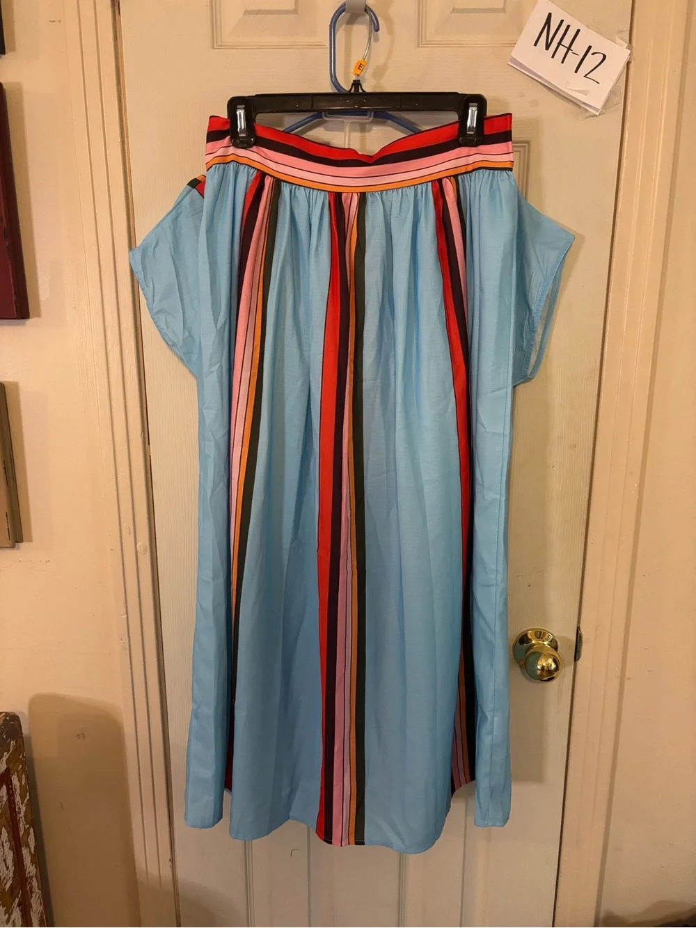 Light Blue skirt and top set with Multi-Color Vertical Stripes
